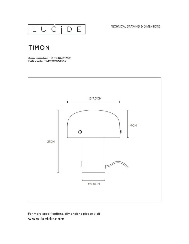 Lucide TIMON Stołowa Złoty Matowy/Mosiądz 1xE14 Styl Rustykalny 05538/01/02