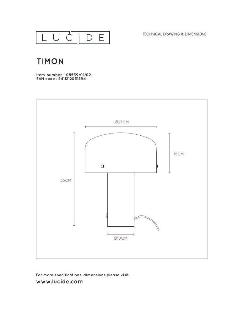 Lucide TIMON Stołowa Złoty Matowy/Mosiądz 1xE27 Styl Rustykalny 05539/01/02