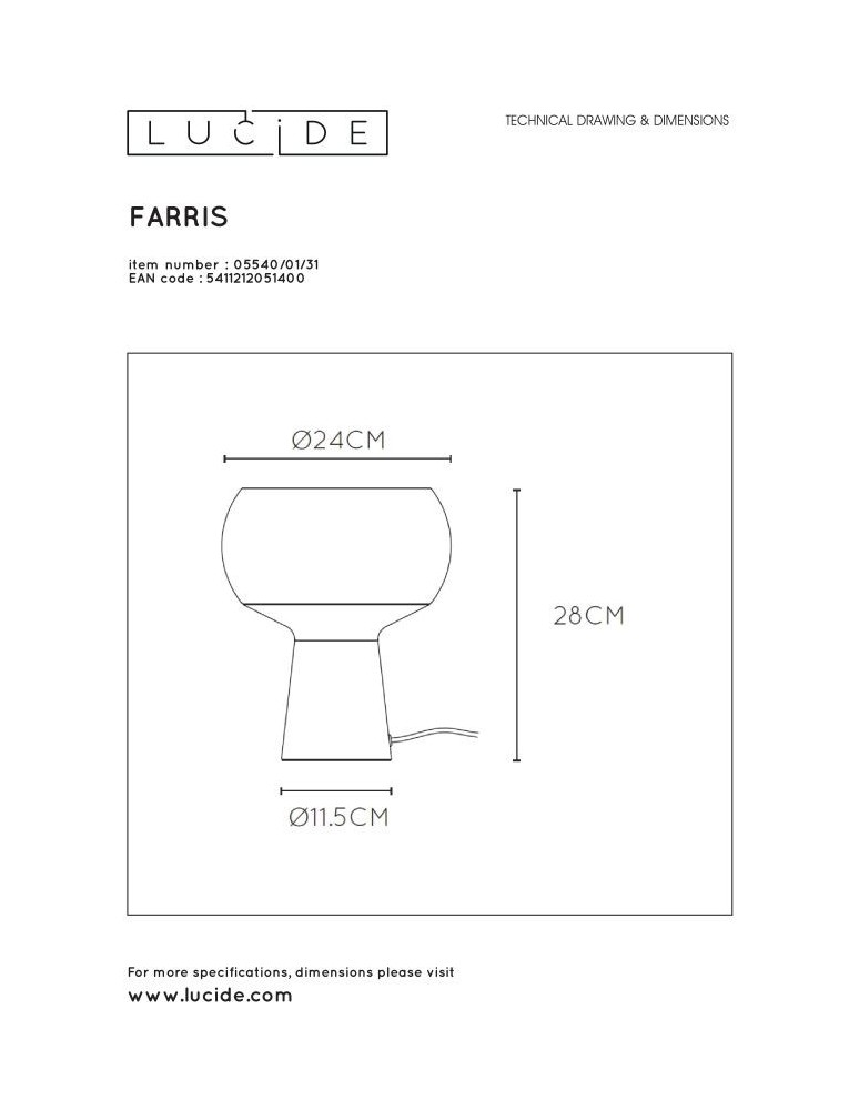 Lampy stołowe - Lucide FARRIS Stołowa Biały 1xE27 Styl Retro 05540/01/31 - produkt kolory-swiatla.pl 8