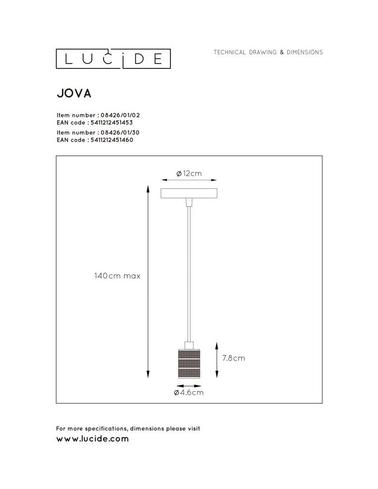 Pendant lamps - Lucide JOVA Pendant Black 1xE27 Classic Style 08426/01/30 - product kolory-swiatla.pl 6