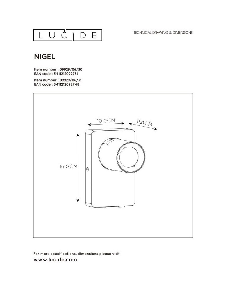 Adjustable wall lamps - Lucide NIGEL Wall Mounted Directional Black 1xGU10 Modern Style 09929/06/30 - product kolory-swiatla.pl 6