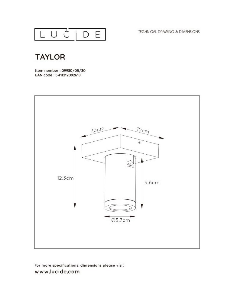 Bathroom ceiling lamps - Lucide TAYLOR Ceiling Spotlight Black 1xGU10 IP44 09930/05/30 - product kolory-swiatla.pl 5