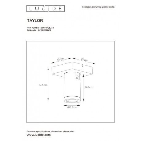 Lucide TAYLOR Reflektor Sufitowy Czarny 1xGU10 IP44 09930/05/30