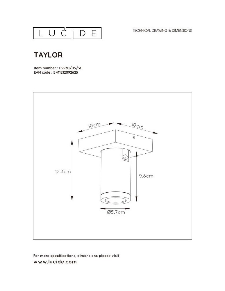 Ceiling spotlights - Lucide TAYLOR Ceiling Spotlight White 1xGU10 IP44 09930/05/31 - product kolory-swiatla.pl 5