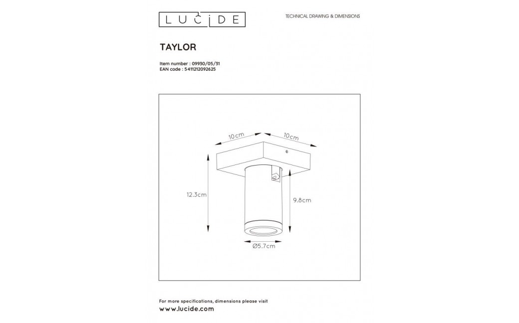 Lucide TAYLOR Reflektor Sufitowy Biały 1xGU10 IP44 09930/05/31