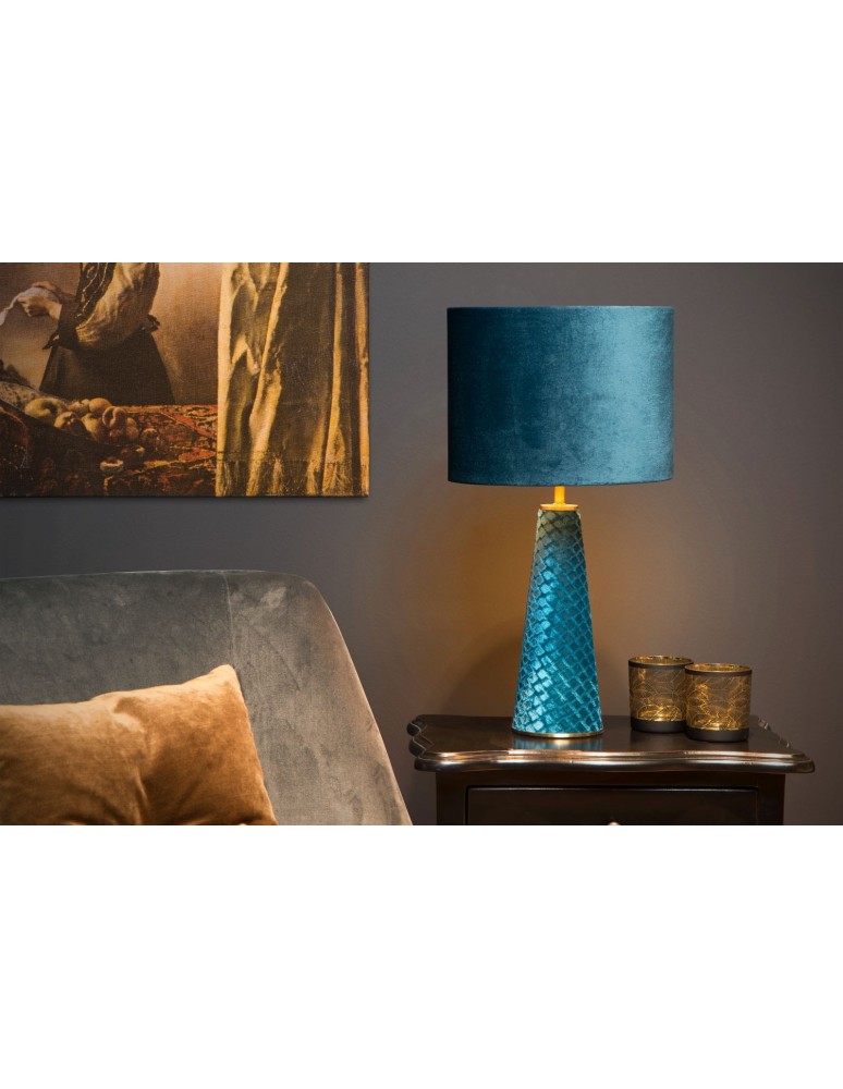 Designer table lamps - Lucide EXTRAVAGANZA VELVET Table Turquoise 1xE27 Retro Style 10501/81/37 - product kolory-swiatla.pl 3
