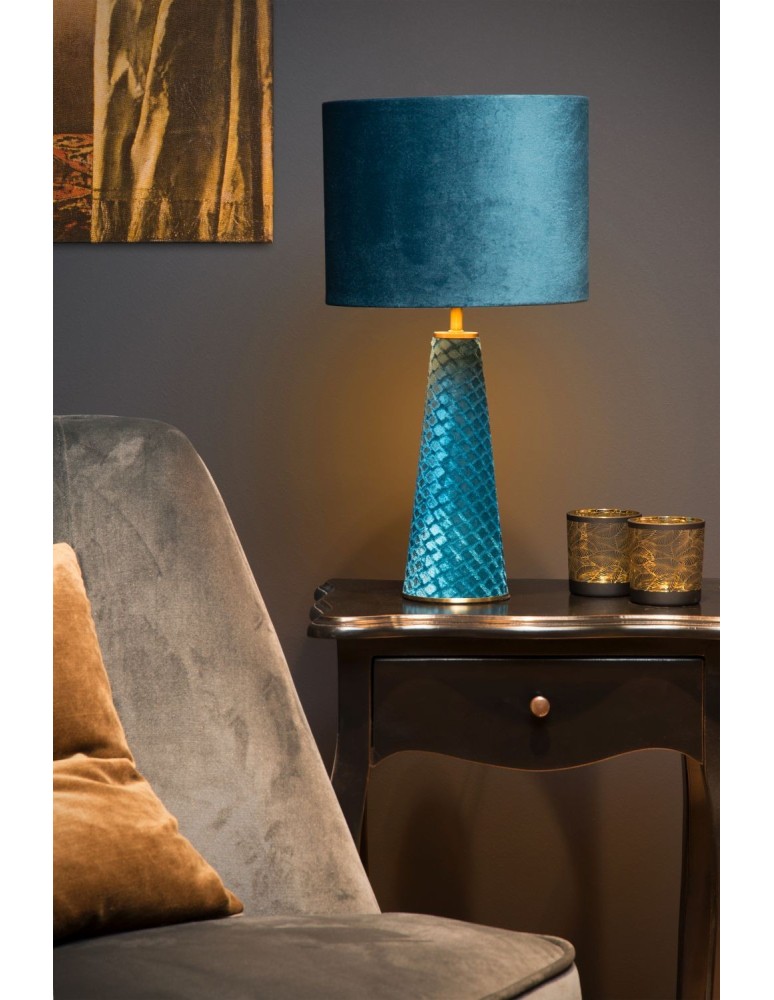 Designer table lamps - Lucide EXTRAVAGANZA VELVET Table Turquoise 1xE27 Retro Style 10501/81/37 - product kolory-swiatla.pl 4