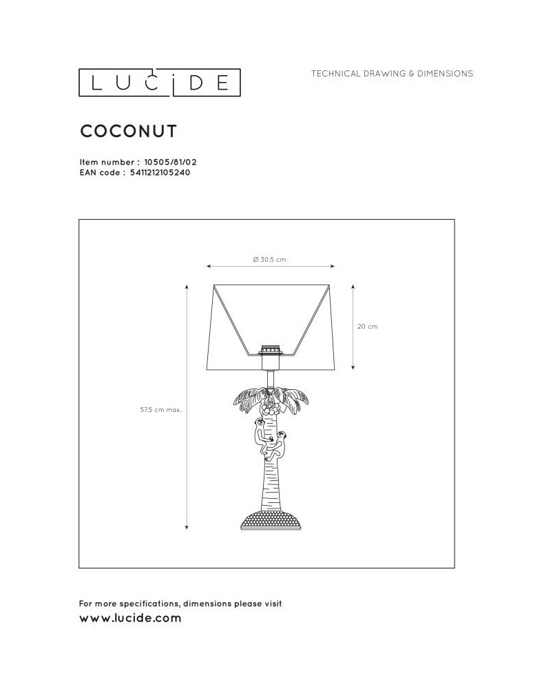 Designer table lamps - Lucide EXTRAVAGANZA COCONUT Table Gold Matte/Brass 1xE27 Retro Style 10505/81/02 - product kolory-swiatla.pl 8