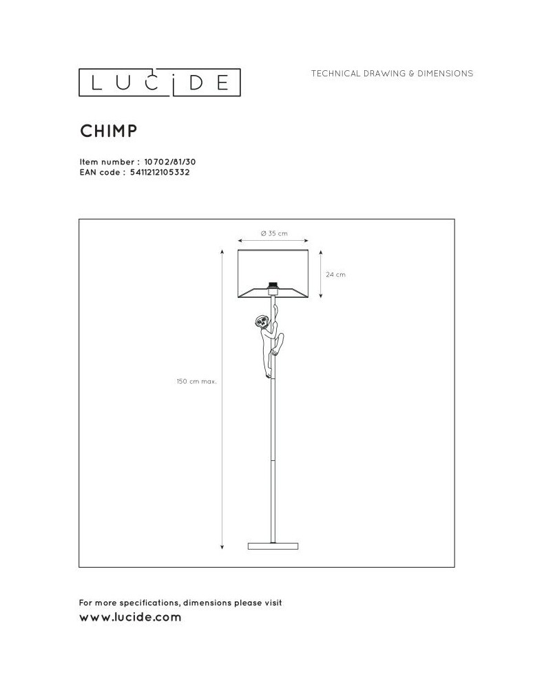 Lucide EXTRAVAGANZA CHIMP Floor Lamp Black 1xE27 Retro Style 10702/81/30