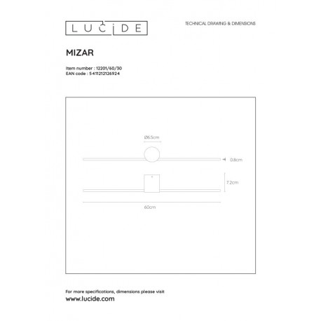 Lucide MIZAR Ścienna Czarny 1xLED Styl Nowoczesny IP44 12201/60/30