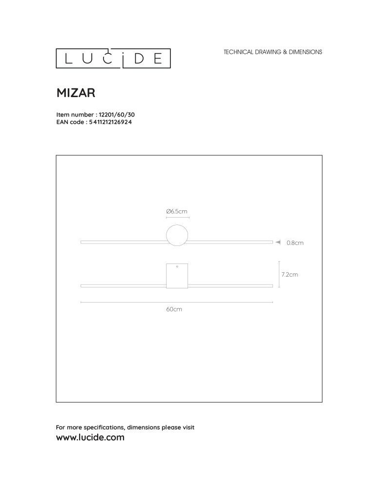 Bathroom wall lamps - Lucide MIZAR Wall-mounted Black 1xLED Modern Style IP44 12201/60/30 - product kolory-swiatla.pl 6