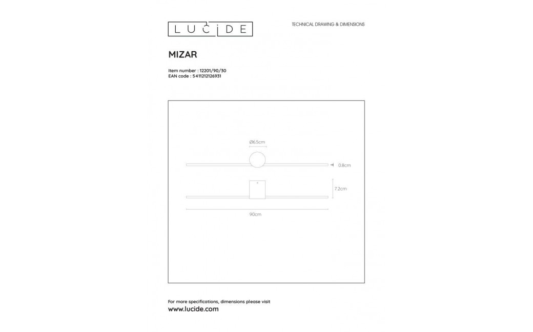 Lucide MIZAR Ścienna Czarny 1xLED Styl Nowoczesny IP44 12201/90/30