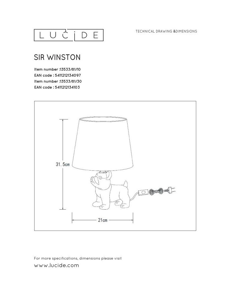 Designer table lamps - Lucide EXTRAVAGANZA SIR WINSTON Table Black 1xE14 Retro Style 13533/81/30 - product kolory-swiatla.pl 6