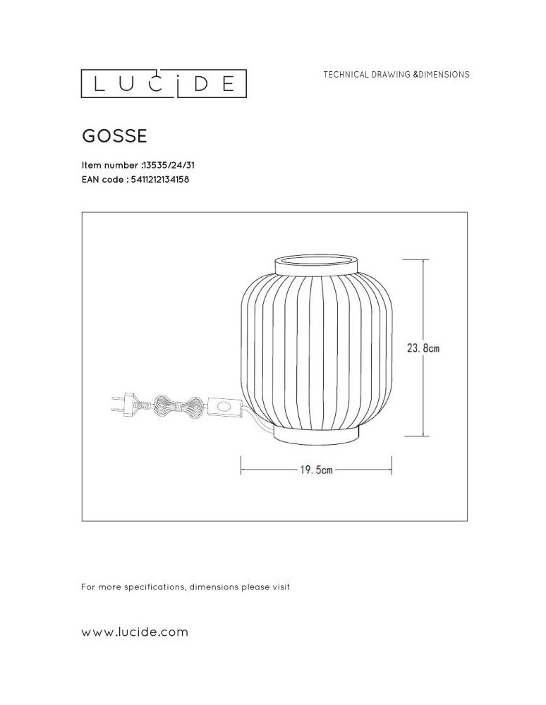 Lucide GOSSE Stołowa Biały 1xE14 Styl Retro 13535/24/31