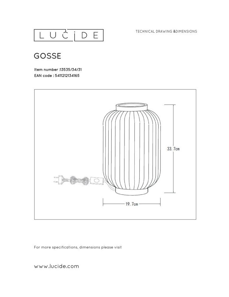 Lucide GOSSE Stołowa Biały 1xE14 Styl Retro 13535/34/31