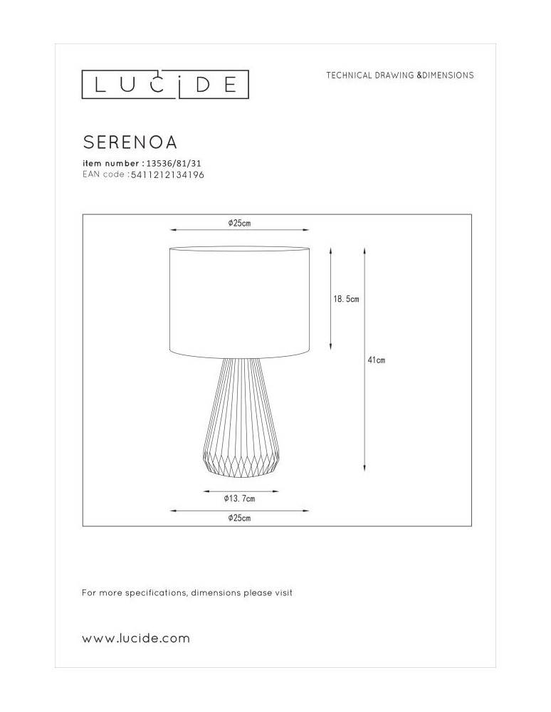 Table lamps with lampshade - Lucide SERENOA Table White 1xE14 Antique Style 13536/81/31 - product kolory-swiatla.pl 5