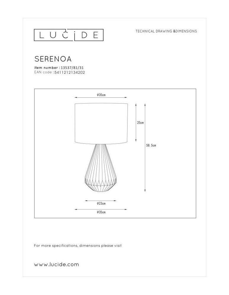 Lampy stołowe z abażurem - Lucide SERENOA Stołowa Biały 1xE27 Styl Zabytkowy 13537/81/31 - produkt kolory-swiatla.pl 4