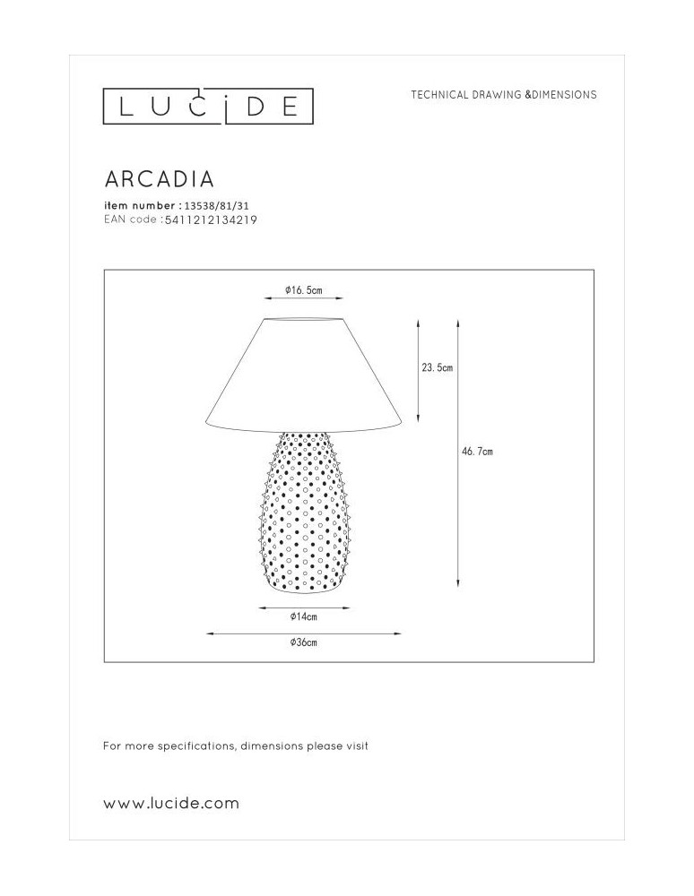 Lampy stołowe z abażurem - Lucide ARCADIA Stołowa Biały 2xE27 Styl Retro 13538/81/31 - produkt kolory-swiatla.pl 6
