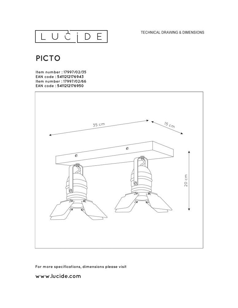 Spotlight ceiling lamps - Lucide PICTO Ceiling Spotlight Blue 2xGU10 Modern Style 17997/02/35 - product kolory-swiatla.pl 8