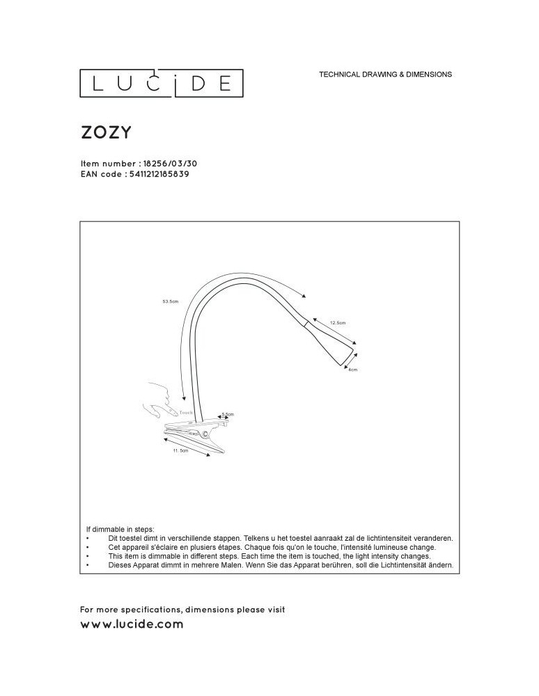 Desk lamps - Lucide ZOZY Desk with Handle Black 1xLED Modern Style 18256/03/30 - product kolory-swiatla.pl 9