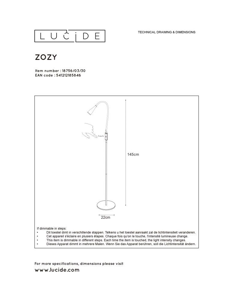 Adjustable floor lamps - Lucide ZOZY Reading Floor Black 1xLED Modern Style 18756/03/30 - product kolory-swiatla.pl 6