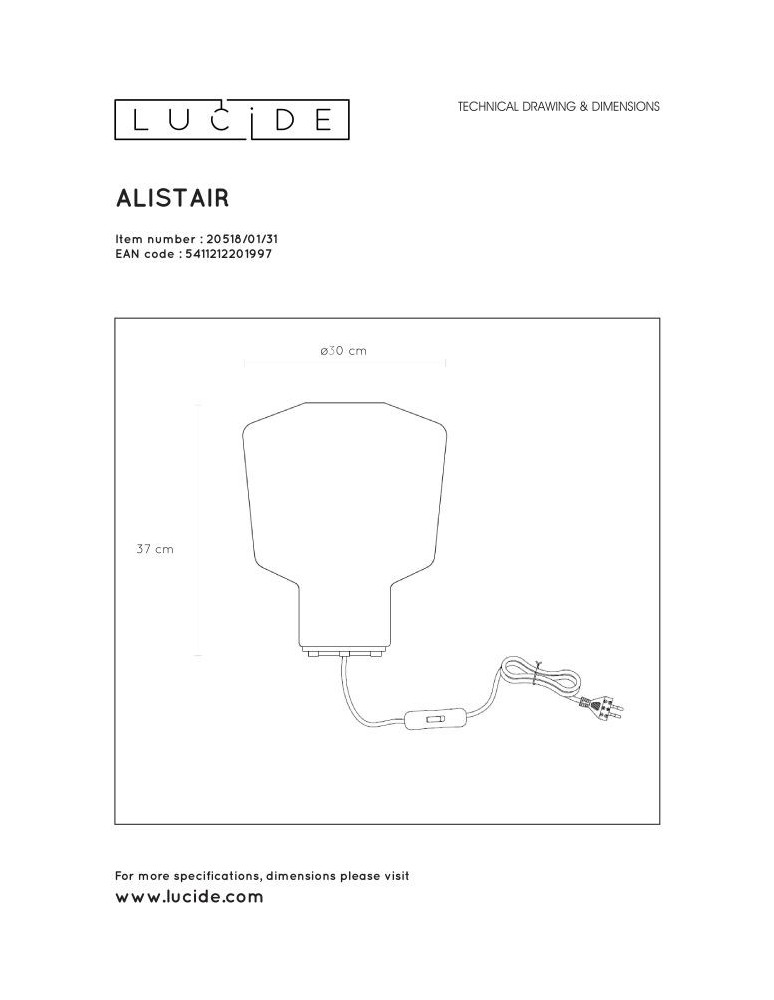 Lampy stołowe - Lucide ALISTAIR Stołowa Biały 1xE27 Styl Nowoczesny 20518/01/31 - produkt kolory-swiatla.pl 4