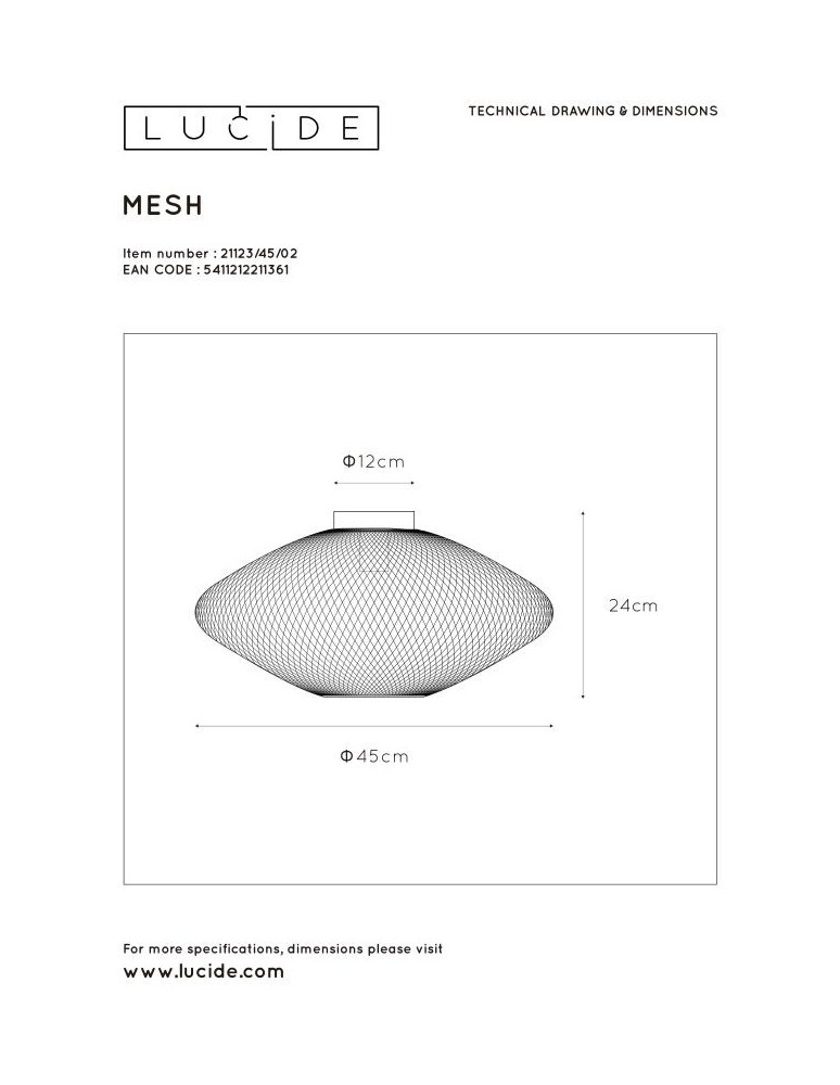 Ceiling lamps - Lucide MESH Surface Mounted Ceiling Gold Matte/Brass 1xE27 Modern Style 21123/45/02 - product kolory-swiatla.pl 6