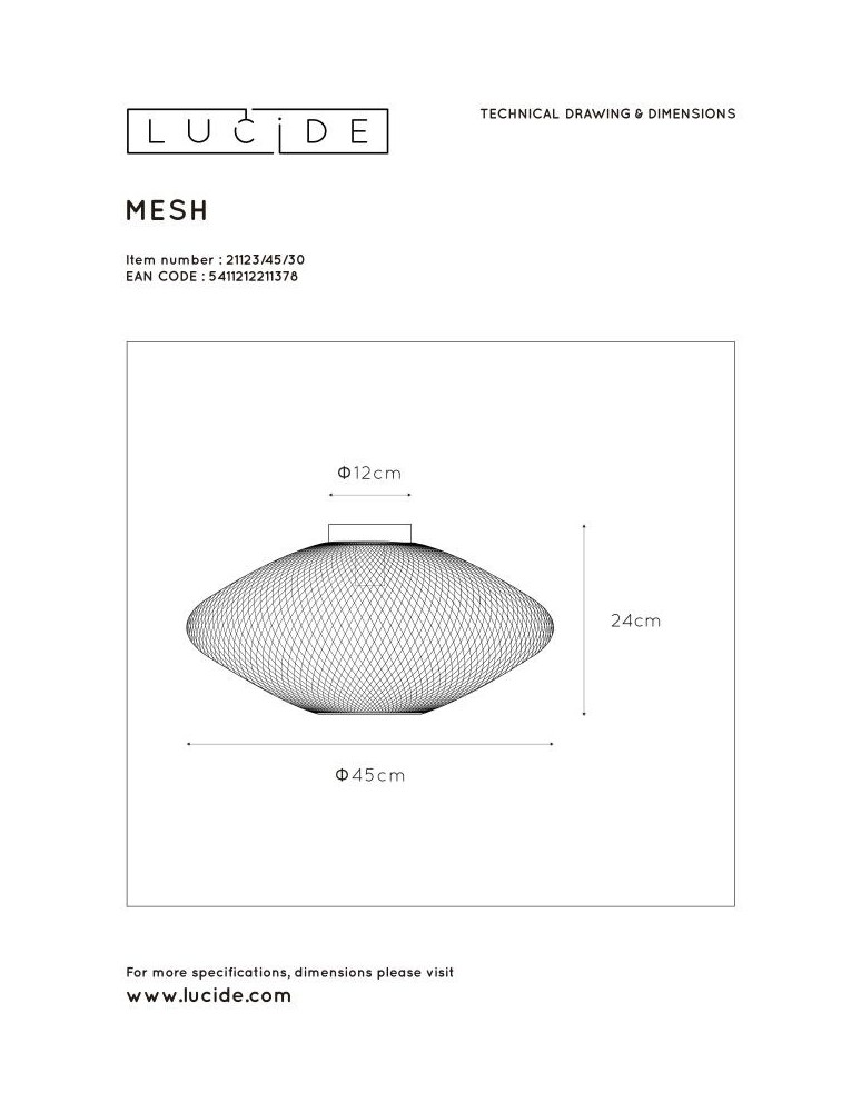 Ceiling lamps - Lucide MESH Surface Mounted Ceiling Black 1xE27 Modern Style 21123/45/30 - product kolory-swiatla.pl 5