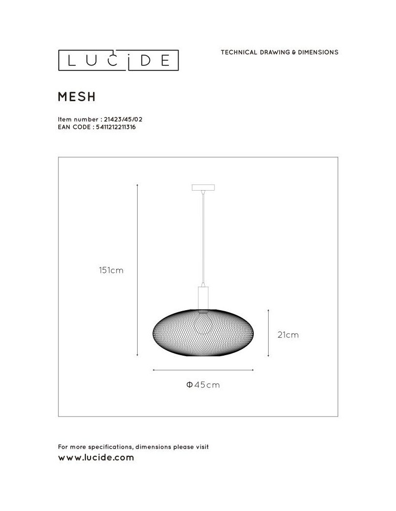 Lucide MESH Wisząca Złoty Matowy/Mosiądz 1xE27 Styl Nowoczesny 21423/45/02