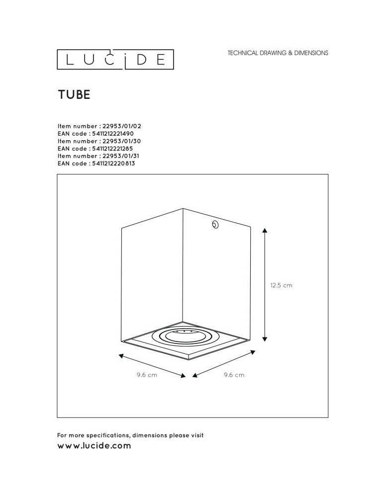 Ceiling luminaires for replaceable light source - Lucide TUBE Ceiling Spotlight Gold Matte/Brass 1xGU10 Modern Style 22953/01/02 - product kolory-swiatla.pl 4
