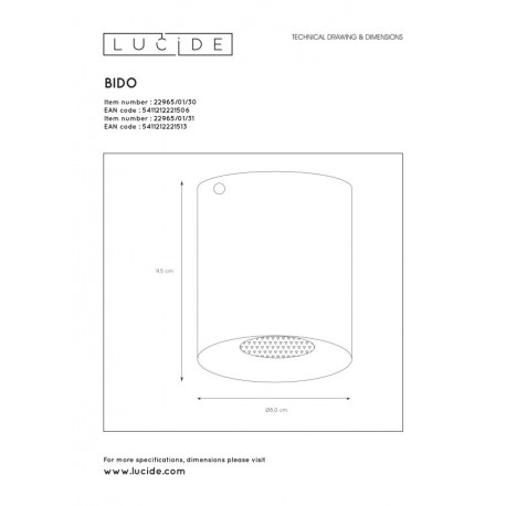 Lucide BIDO Reflektor Sufitowy Biały 1xGU10 Styl Nowoczesny 22965/01/31