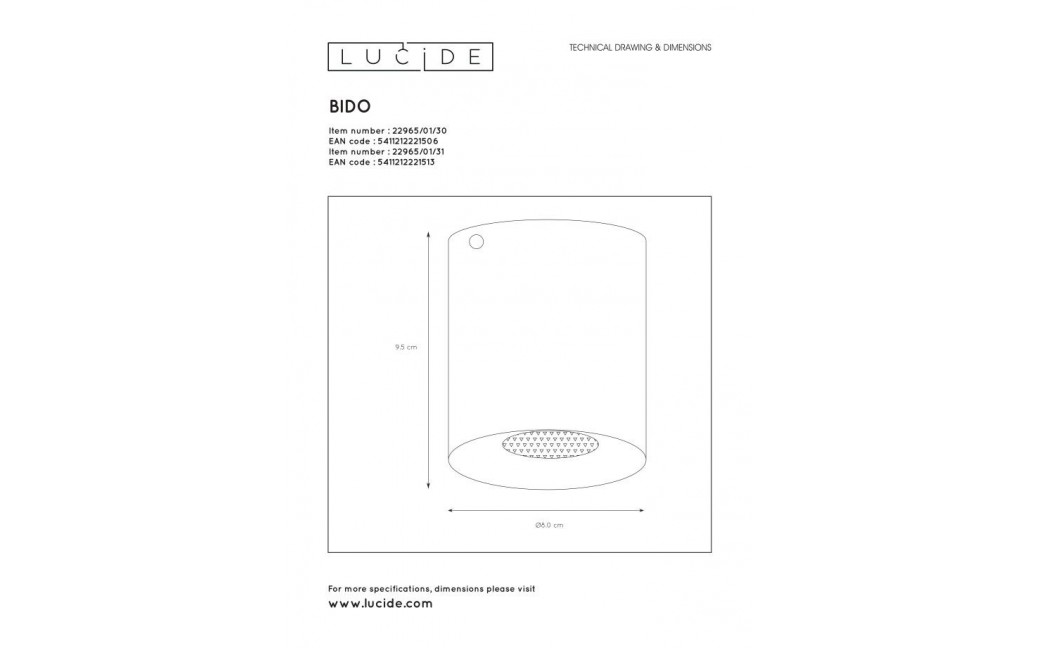 Lucide BIDO Reflektor Sufitowy Biały 1xGU10 Styl Nowoczesny 22965/01/31