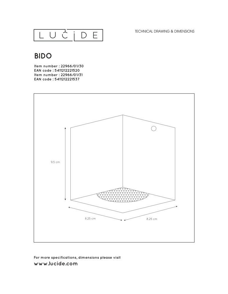 Oprawy sufitowe na wymienne źródło światła - Lucide BIDO Reflektor Sufitowy Biały 1xGU10 Styl Nowoczesny 22966/01/31 - produkt kolory-swiatla.pl 5