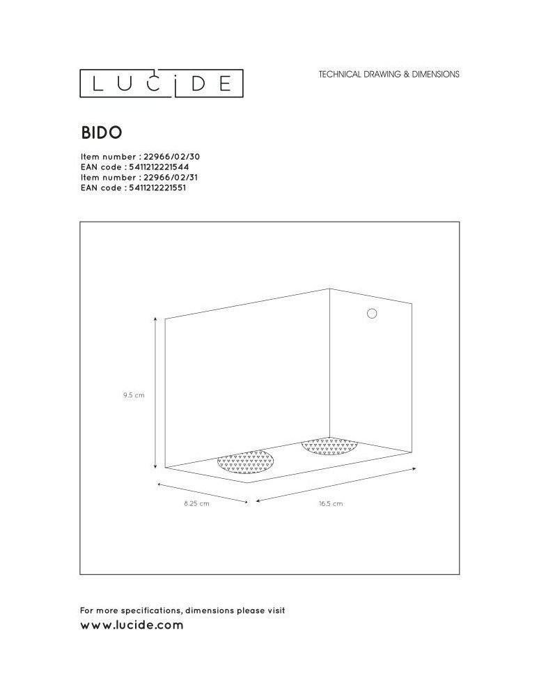 Oprawy sufitowe na wymienne źródło światła - Lucide BIDO Reflektor Sufitowy Biały 2xGU10 Styl Nowoczesny 22966/02/31 - produkt kolory-swiatla.pl 6