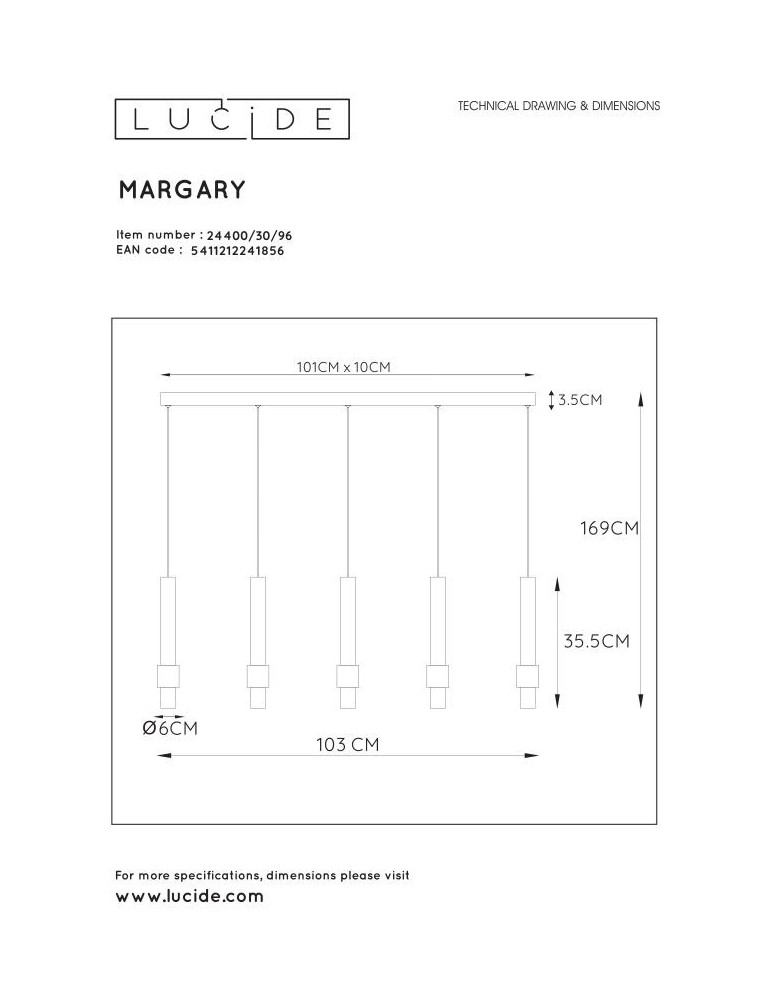 Lampy wiszące na listwie - Lucide MARGARY Wisząca Kawowy 5xLED Styl Nowoczesny 24400/30/96 - produkt kolory-swiatla.pl 7