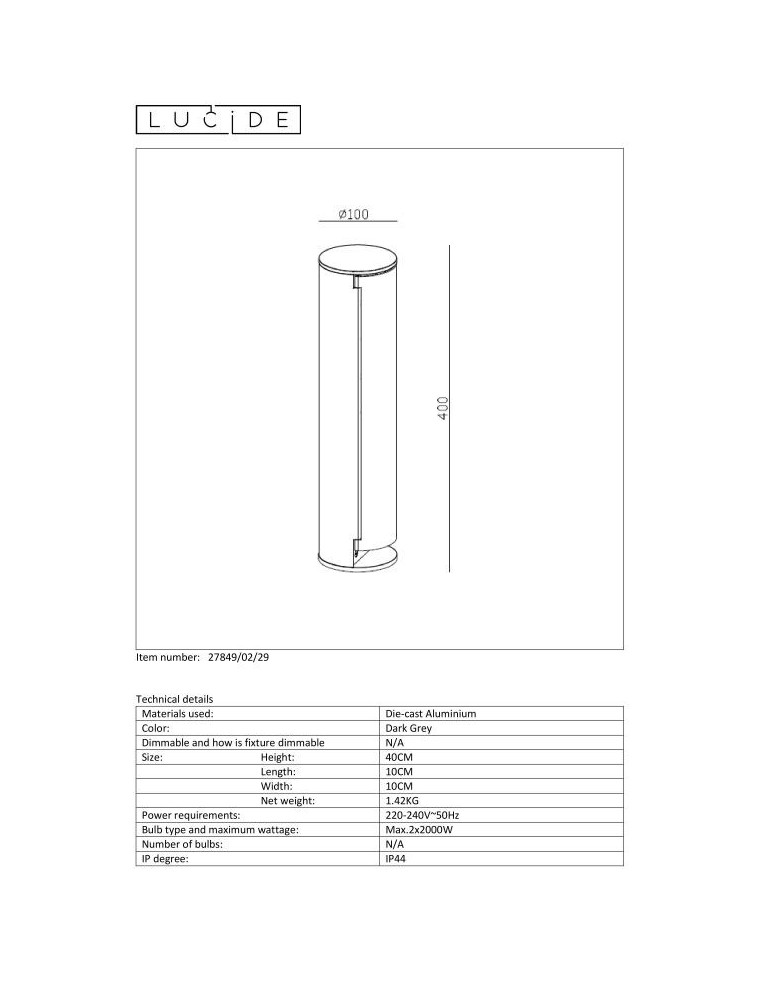 Standing garden lamps - Lucide POWERPOINT Garden Pole with Power Supply Anthracite 0x Modern Style IP44 27849/02/29 - product kolory-swiatla.pl 12