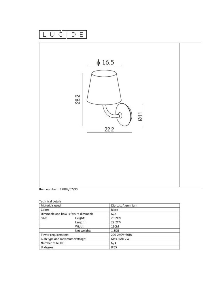 Kinkiety zewnętrzne - Lucide JUSTIN Ścienna Czarny 1xLED Styl Nowoczesny IP65 27888/07/30 - produkt kolory-swiatla.pl 5