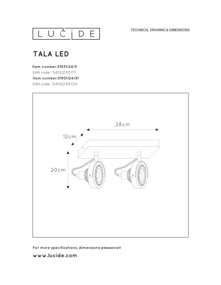 Lampy sufitowe reflektory - Lucide TALA LED Reflektor Sufitowy Biały 2xGU10 Styl Nowoczesny 31931/24/31 - produkt kolory-swiatla.pl 8