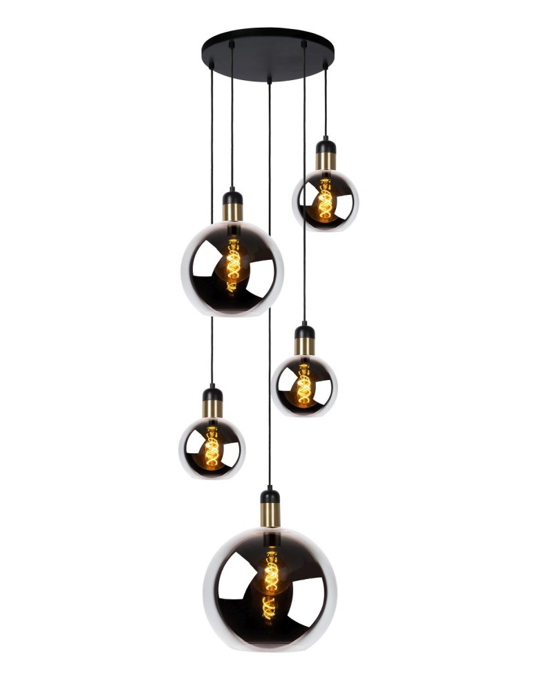 Pendant lamps - Lucide JULIUS Pendant Smoky Grey 5xE27 Antique Style 34438/05/65 - product kolory-swiatla.pl 1