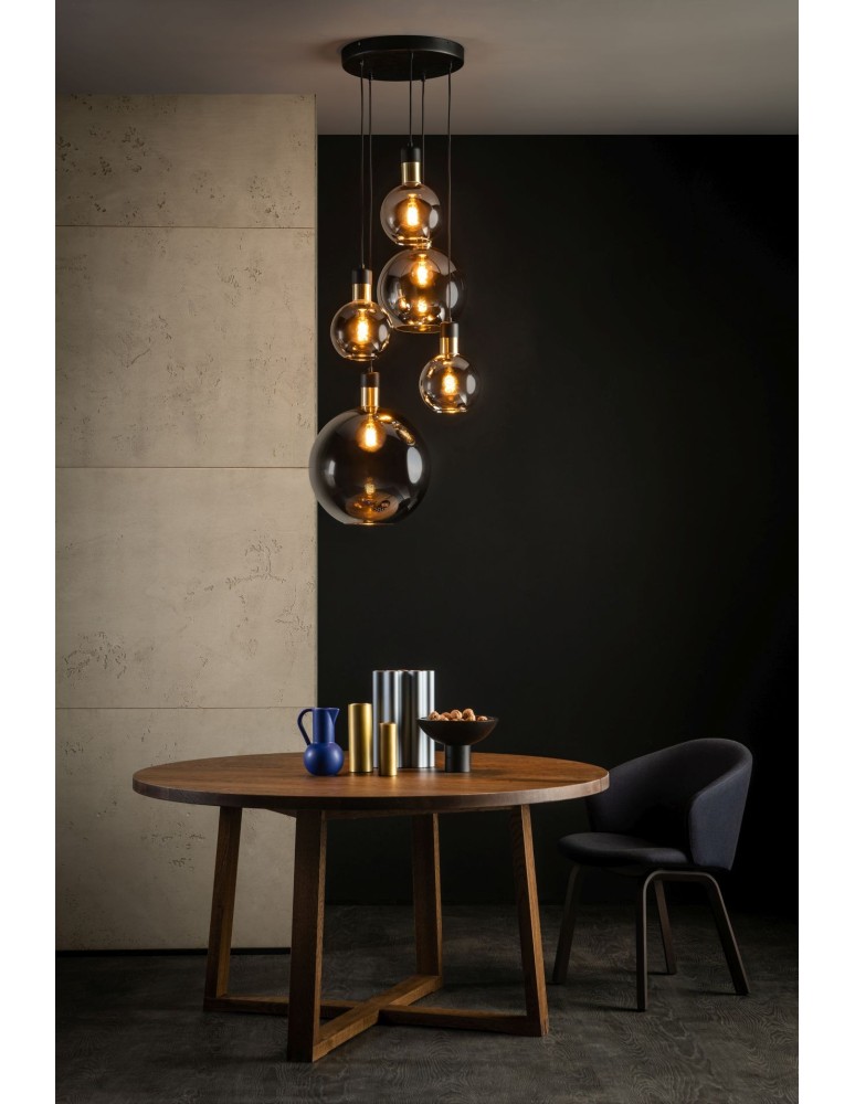 Pendant lamps - Lucide JULIUS Pendant Smoky Grey 5xE27 Antique Style 34438/05/65 - product kolory-swiatla.pl 2