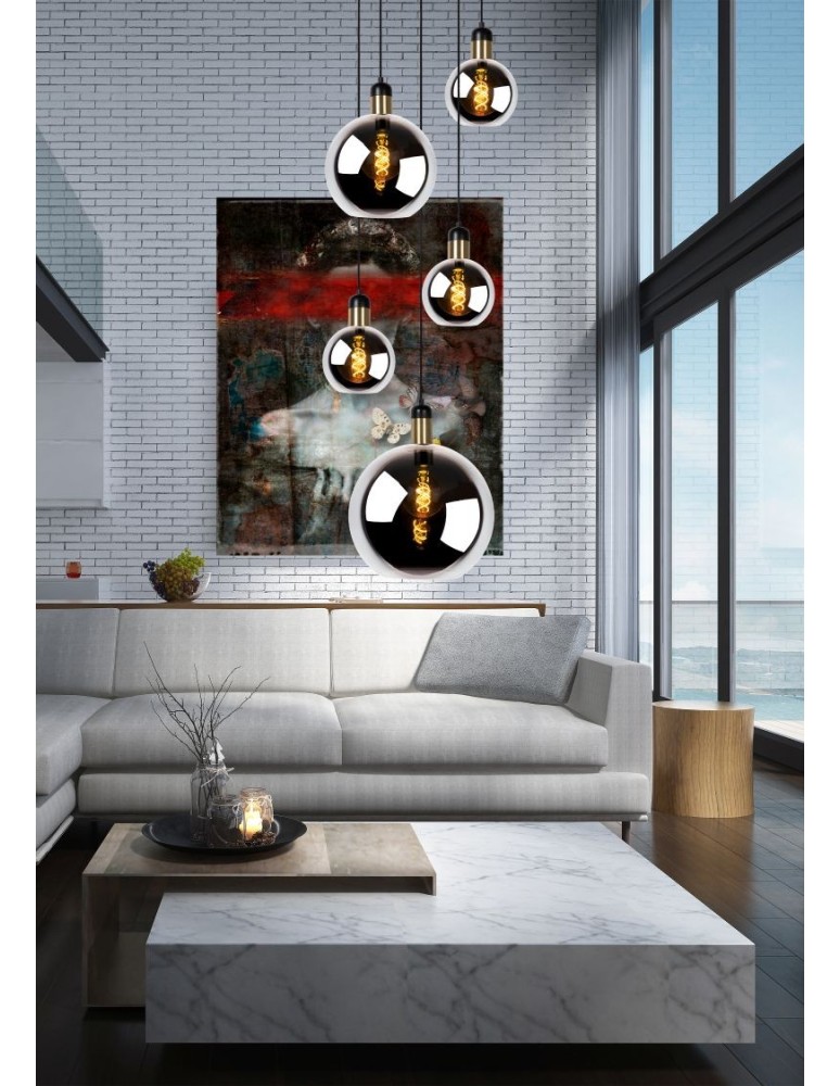 Pendant lamps - Lucide JULIUS Pendant Smoky Grey 5xE27 Antique Style 34438/05/65 - product kolory-swiatla.pl 5