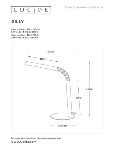 Lucide GILLY Biurkowa Biały 1xLED Styl Nowoczesny 36612/03/31 - produkt 2