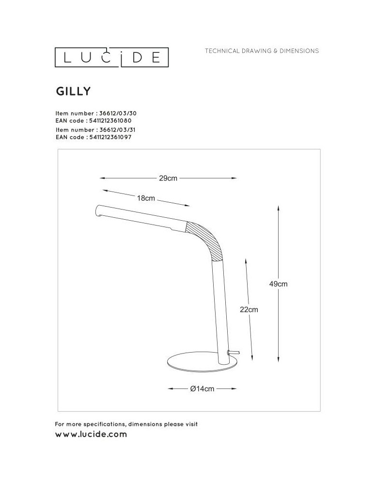 Desk lamps - Lucide GILLY Desk White 1xLED Modern Style 36612/03/31 - product kolory-swiatla.pl 2