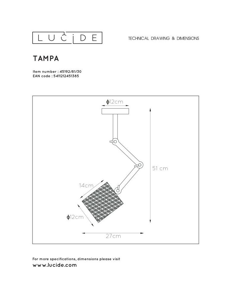 Pendant lamps - Lucide TAMPA Surface Mounted Ceiling Black 1xE27 Scandinavian Style 45192/81/30 - product kolory-swiatla.pl 9