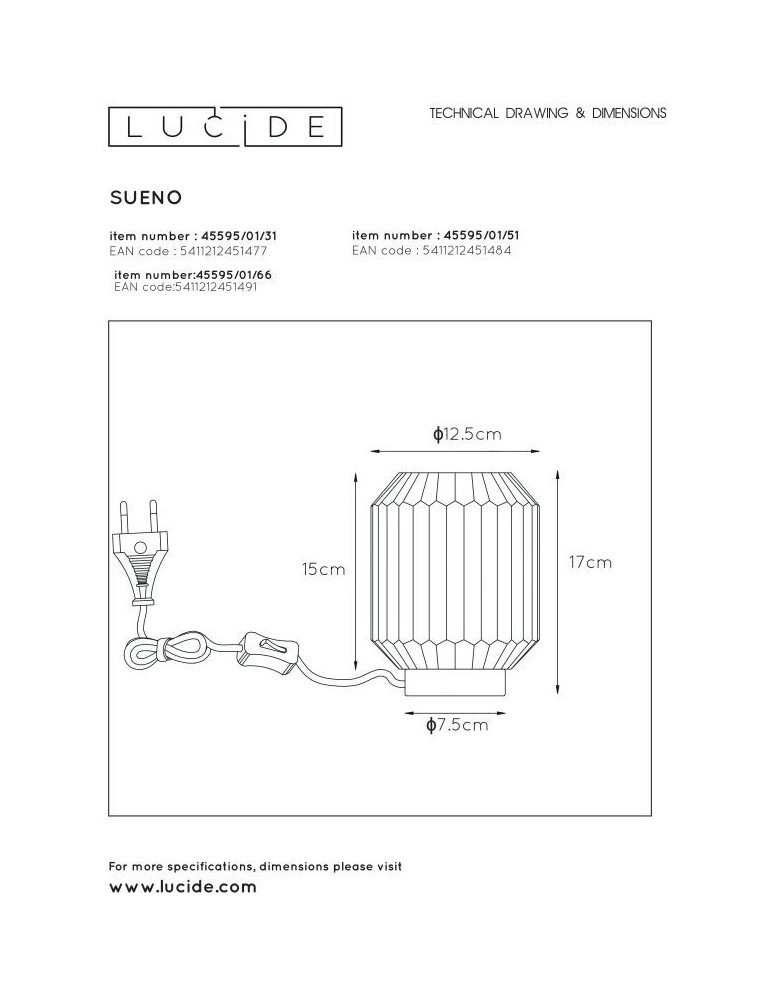 Nightlights - Lucide SUENO Table White 1xE14 Classic Style 45595/01/31 - product kolory-swiatla.pl 3