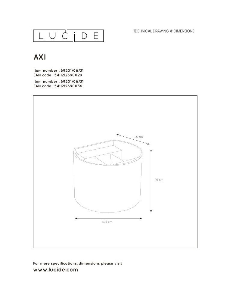 Wall lamps - Lucide AXI Wall-mounted Directional Black 1xLED Modern Style IP54 69201/06/30 - product kolory-swiatla.pl 5