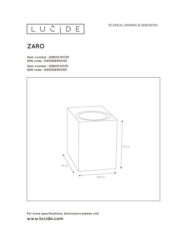 Outdoor wall lamps - Lucide ZARO Wall-mounted Directional White 1xGU10 Modern Style IP44 69800/01/31 - product kolory-swiatla.pl 5