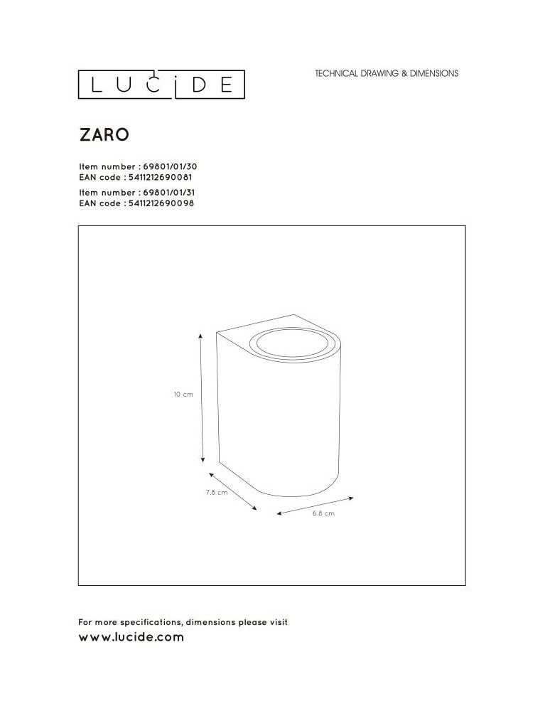 Outdoor wall lamps - Lucide ZARO Wall Mounted Directional Black 1xGU10 Modern Style IP44 69801/01/30 - product kolory-swiatla.pl 4
