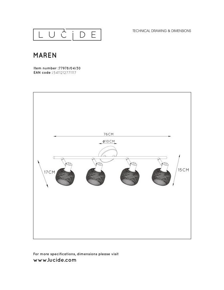 Spotlight ceiling lamps - Lucide MAREN Ceiling Spotlight Black 4xE14 Retro Style 77978/04/30 - product kolory-swiatla.pl 7