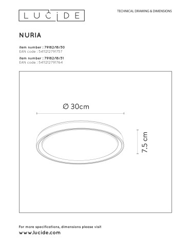 Lucide NURIA Surface Mounted Ceiling White 1xLED Modern Style 79182/18/31 - product 2